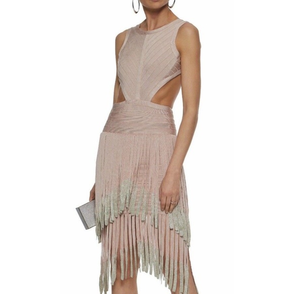 Herve Leger S Ieva Metallic Fringe Bandage dress - Picture 1 of 12